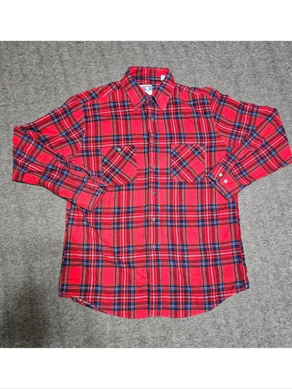 Vintage American Edition Red Plaid Flannel Shirt L Made in USA